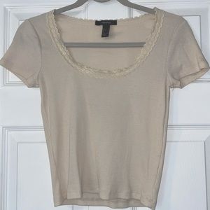 Cream Lace Trim Forever 21 T-shirt Size S, Never Worn!